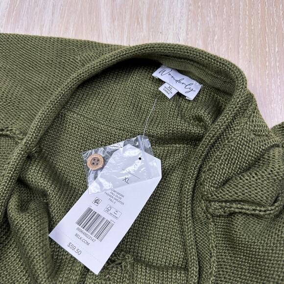 NWT Wonderly Fall Olive Drop Shoulder Henley Neck Pullover Boxy Sweater XL - Picture 8 of 14
